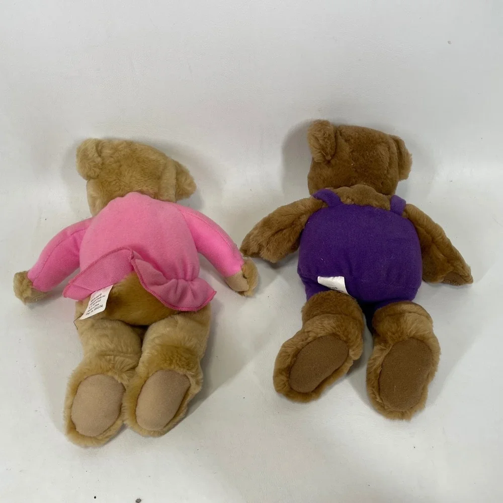 Hallmark Vintage Magnetic Kissing Teddy Bears Set Pink Purple Heart Outfits 90s